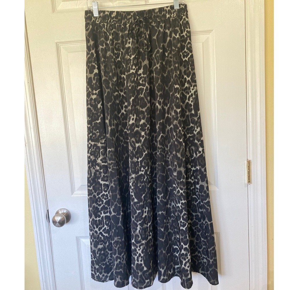Leopard Print Maxi Skirt XL Elastic Drawstring Flowy Lightweight Boho Mob Wife